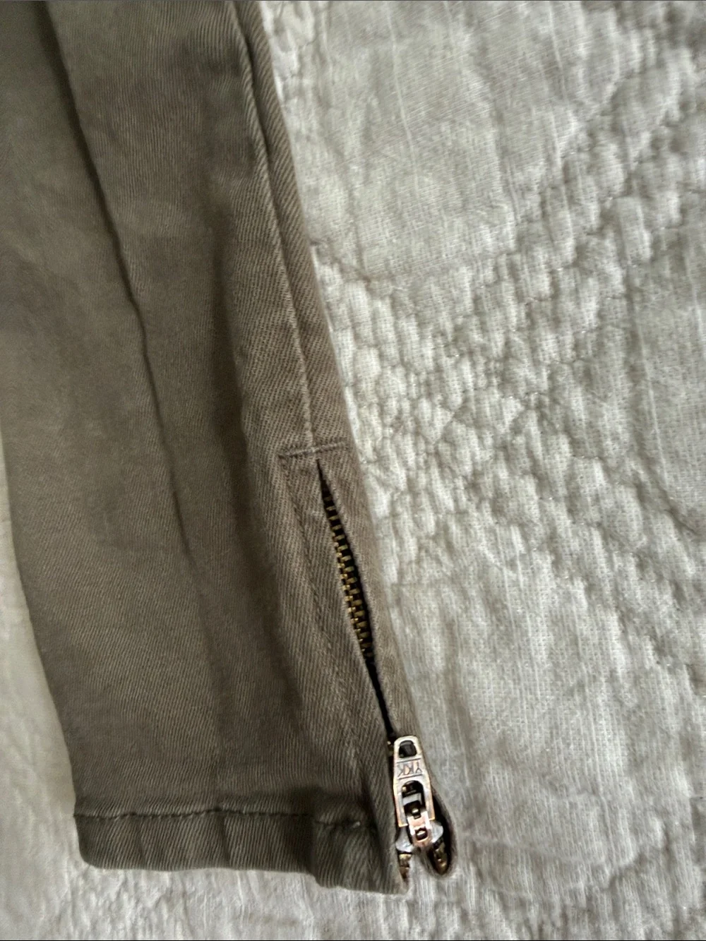 Lands end olive green skinny pencil leg jeans for toddler girls zipper sides 4